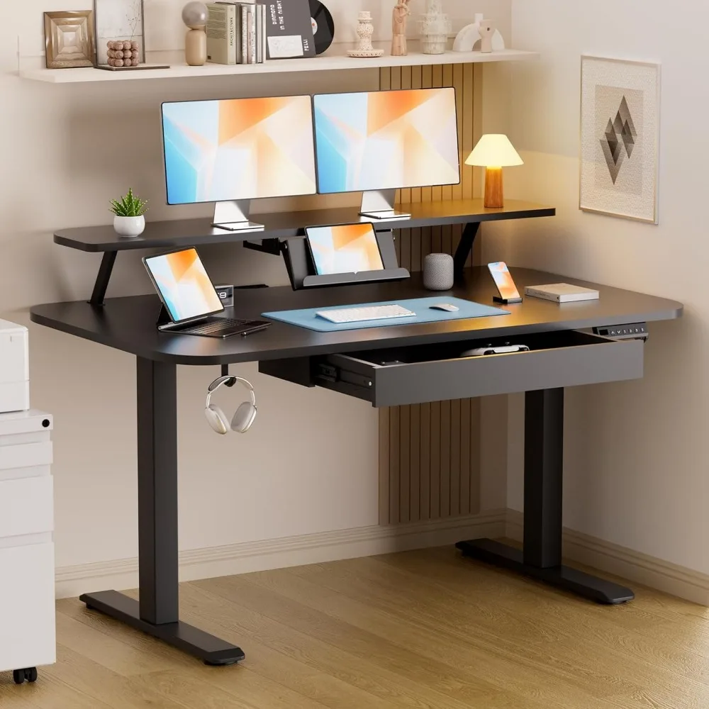 

Electric Standing Desk with Drawers, 48 x 24 Inches Height Adjustable Computer Desk with Monitor Stand, Laptop Stand, S