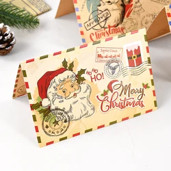 5pcs Vintage Christmas Greeting Card Cartoon Santa Claus Folding Card Blessing Message Card With Envelope New Year Navidad 2025
