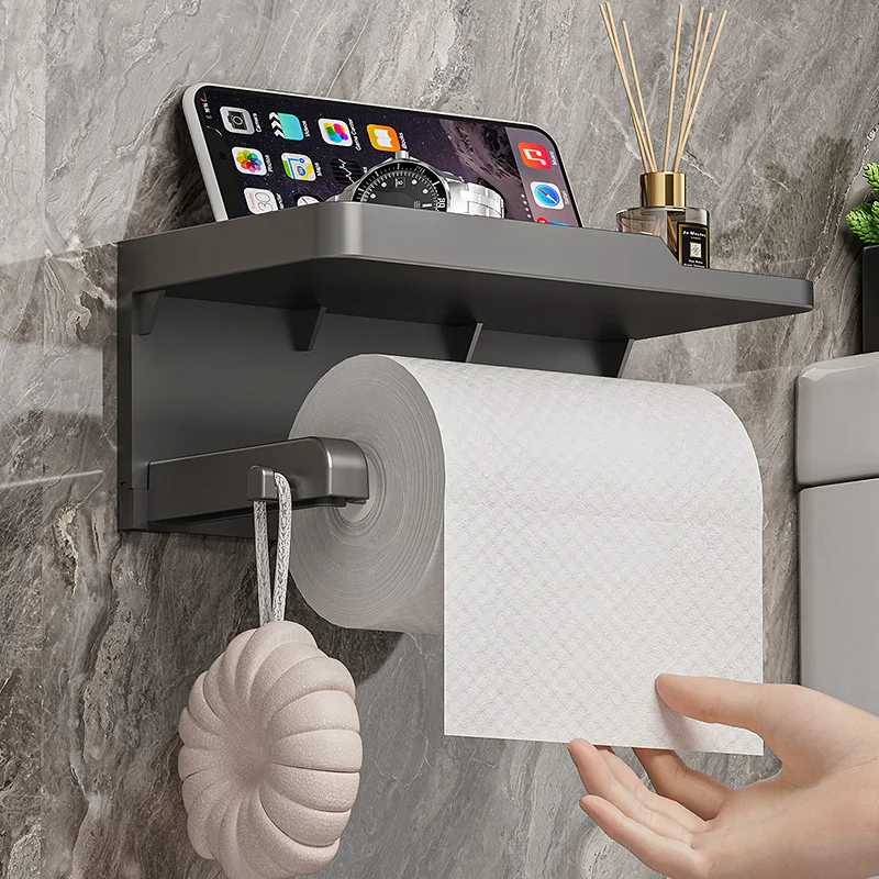 Wandmontierter Toilettenpapierhalter für das Badezimmer, ohne Bohren, Toilettenpapierrollenhalter, Aufbewahrungsregal, moderner, schlichter Stil