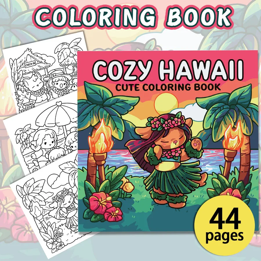 Cozy Hawaii Coloring Books, Tropical Scenes, Easy Coloring, For Home Parent - Child DIY, Relax, Unwind, Boost Creativity