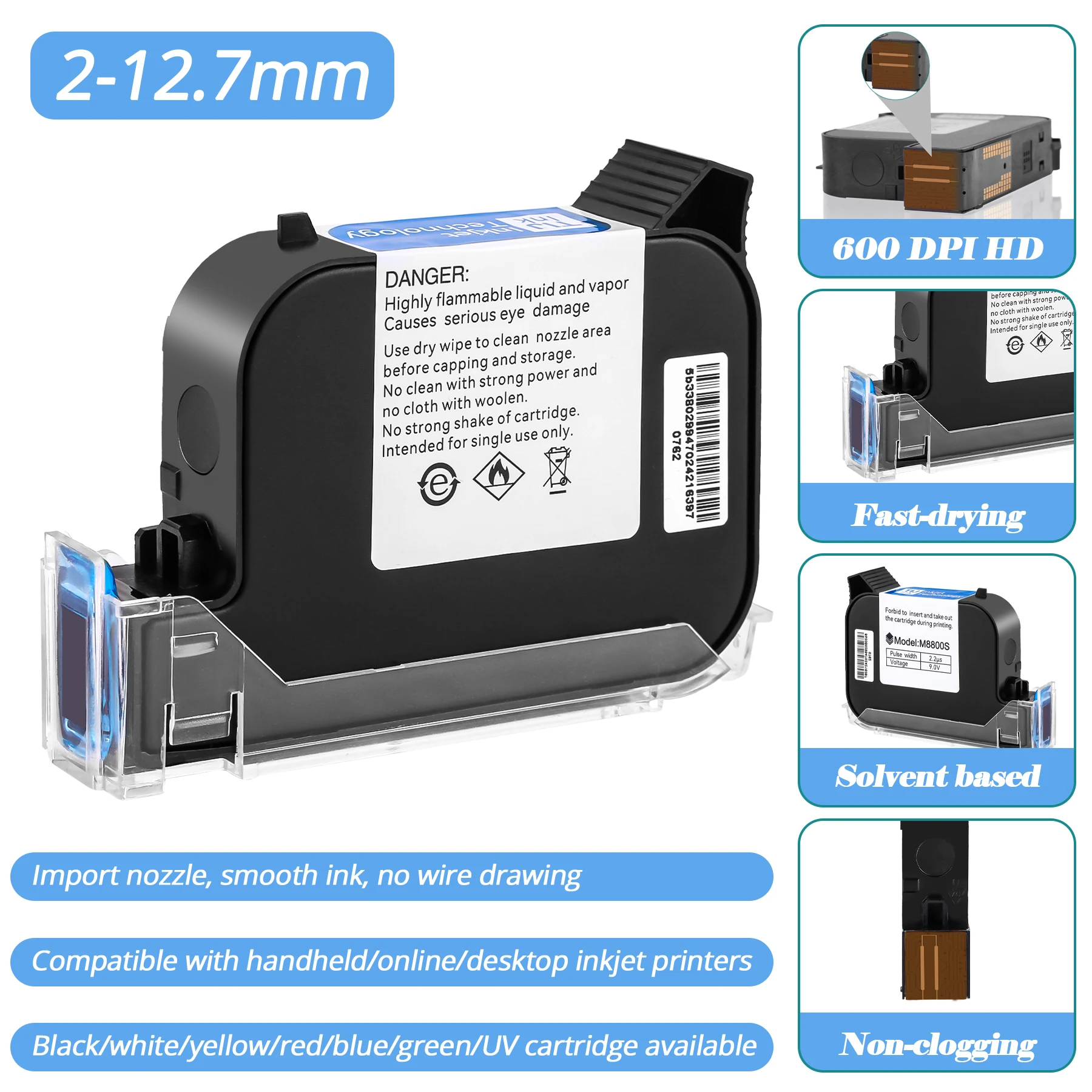 Imagem -04 - Cartucho de Impressora a Jato de Tinta de Secagem Rápida Prime Tij Impermeável Tinta Solvente Preto Vermelho Amarelo Azul Verde 127 mm