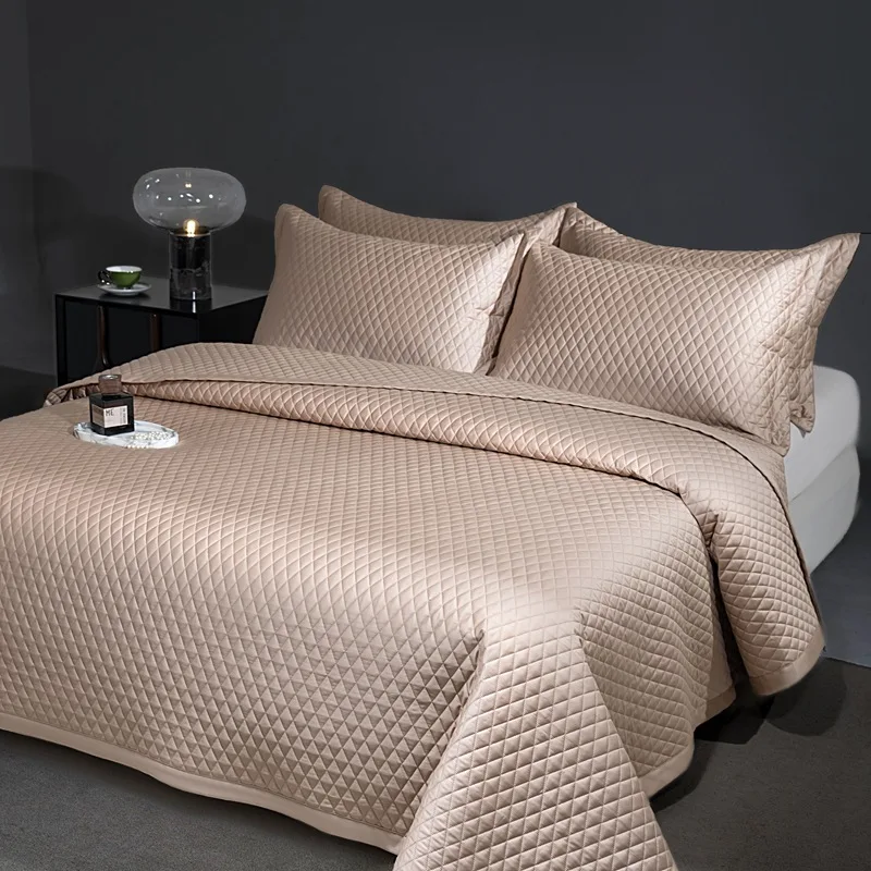 CHAUSUB Luxury Pima Cotton Quilt Set 3PCS King Queen Size,Silky Cooling Bedspread & Coverlet,Summer Lightweight Comforter
