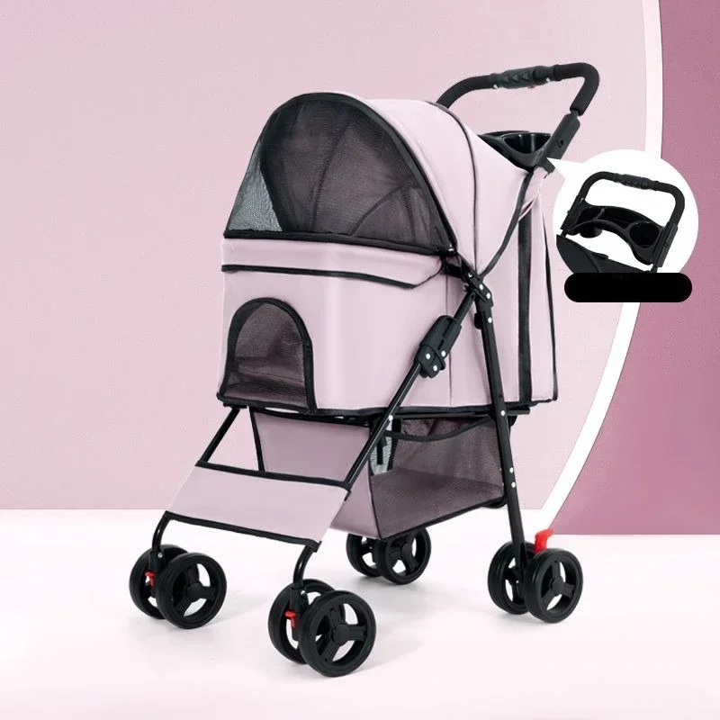 Convenient Foldable Pet Cart with Dining Plate Easy Installation Lightweight Dog and Cat Handcart Perfect for Travel