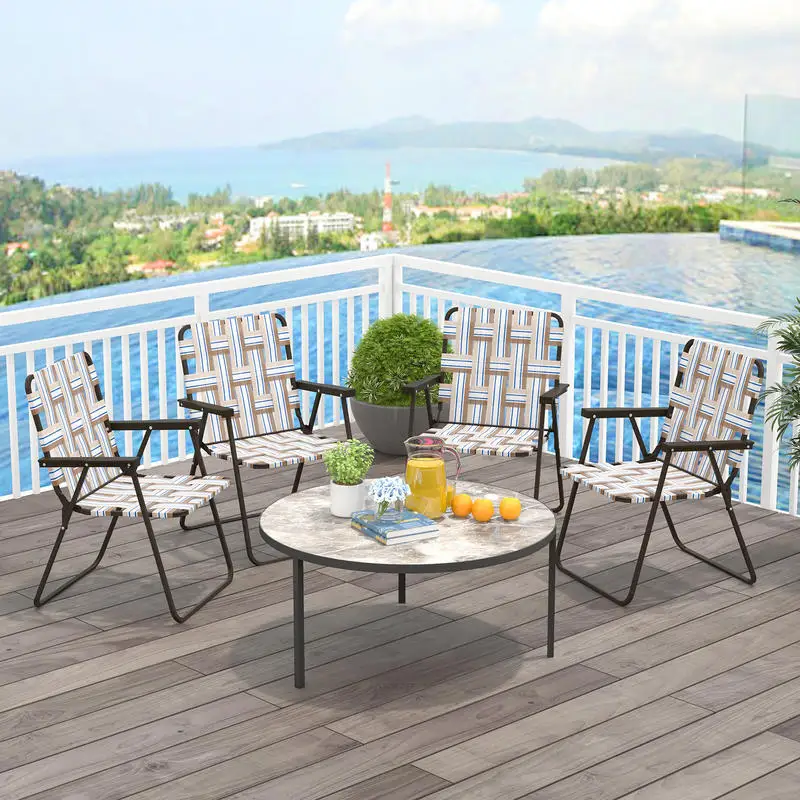 

2 Pieces Folding Beach Chair Camping Lawn Webbing Chair-Cofee