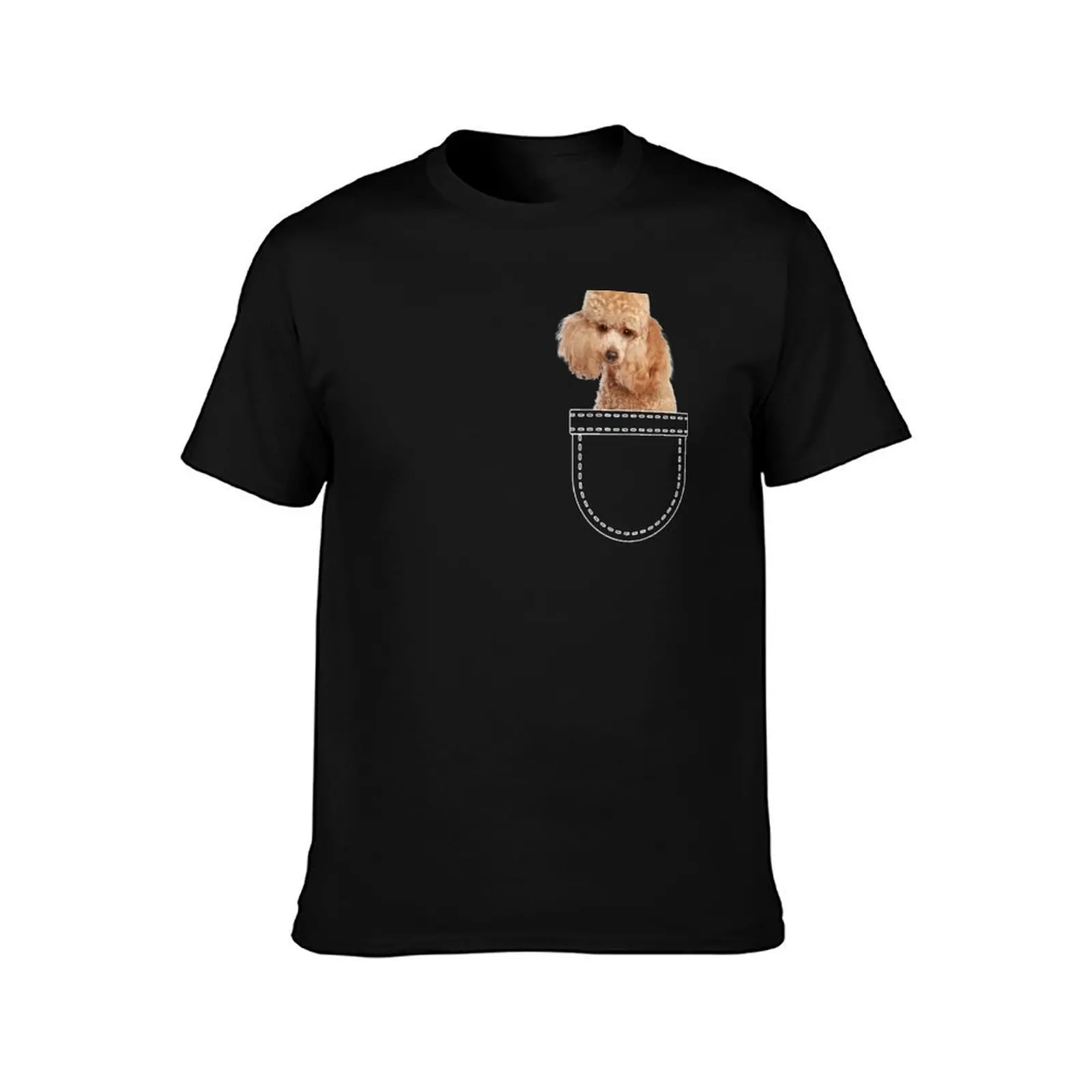 Puppy in a pocket. Apricot poodle puppy in a pocket. Funny, cute photo and line drawing pocket T-Shirt