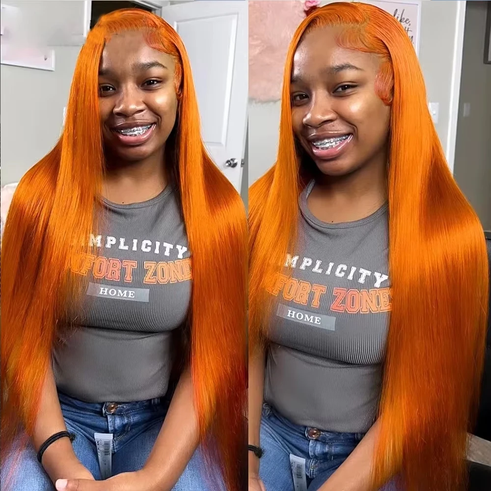 

200% 36 Inch Straight Orange Ginger 350 Colored 13x6 Hd Transparent Lace Frontal Wig Brazilian Hair Pre Plucked For Women ﻿