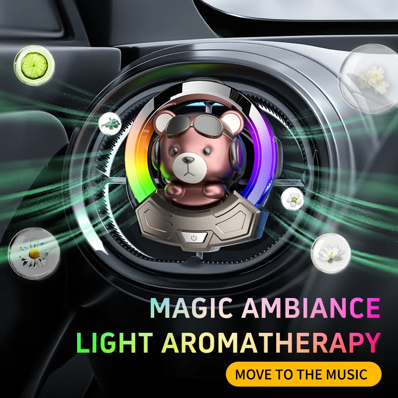 Car air vent pickup light, fragrance oil, ambiance light, cartoon bear, interior decoration, car fragrance lamp