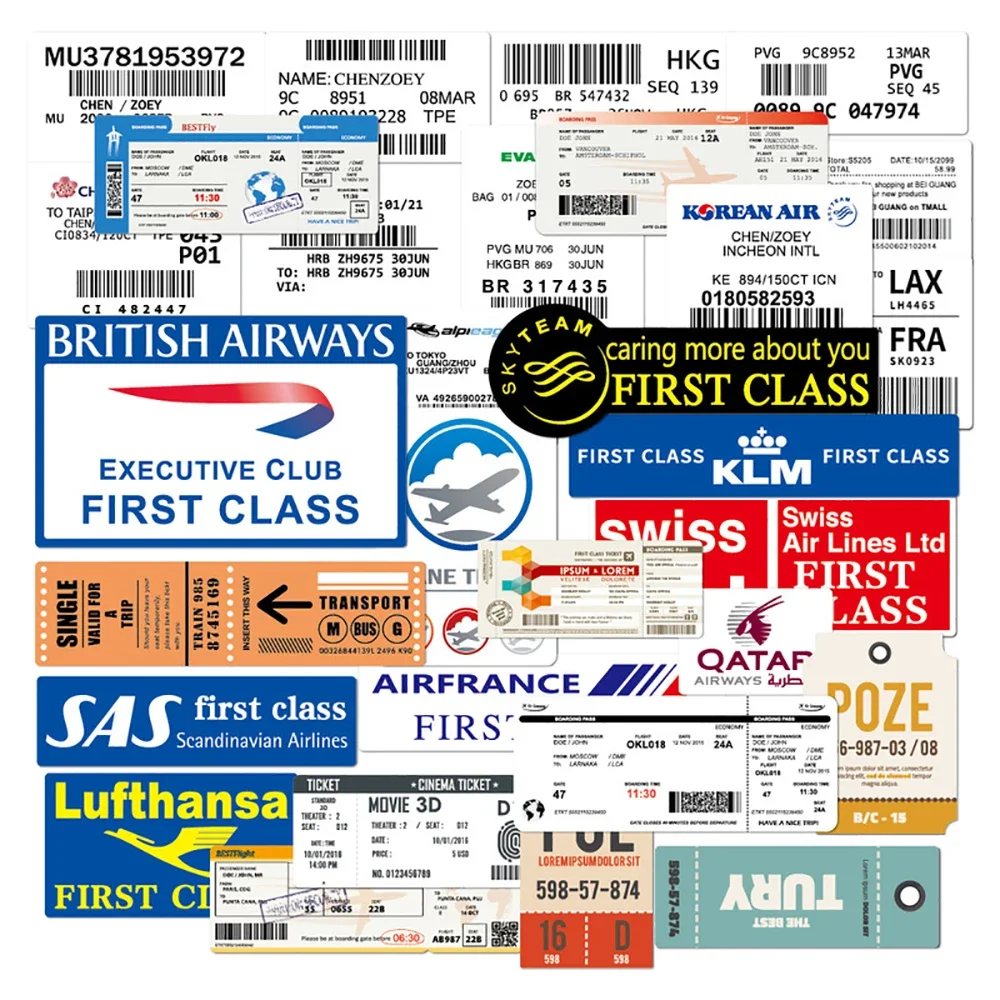 30PCS Boarding Pass Air Tickets Graffiti Stickers DIY Travel Luggage Guitar Laptop Waterproof Classic Cool Stickers Kid Toy