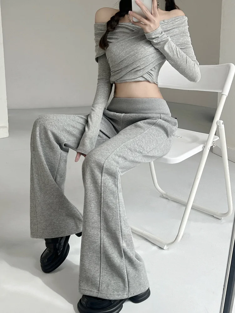 Vielseitige Hose mit hoher Taille und weitem Bein für Damen, Herbst und Winter, gerade, lockere, bodenlange Spor-Jogginghose zum Abnehmen