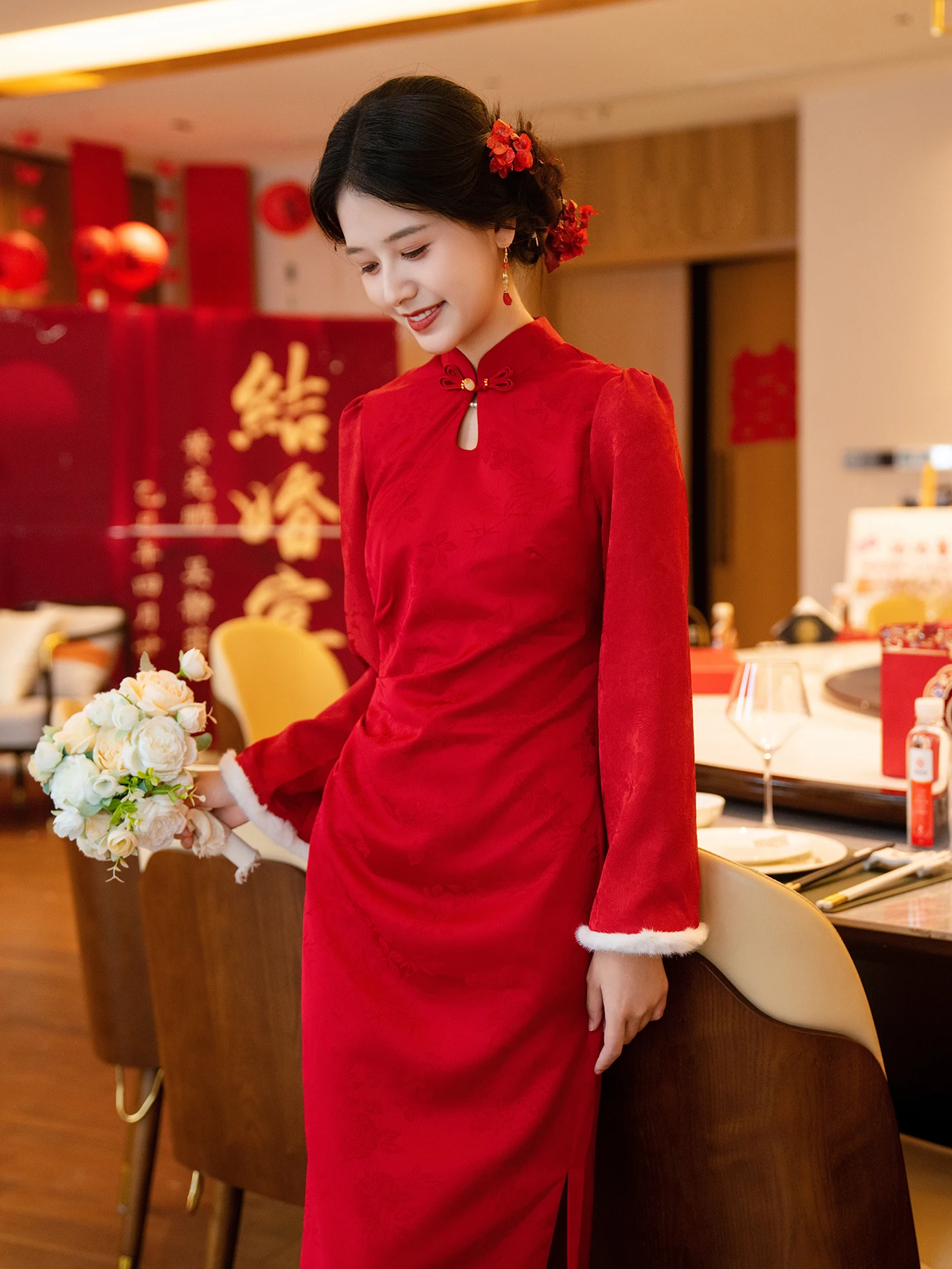 

Новое китайское свадебное платье для церемонии помолвки, красное, с подкладкой, для невесты, для возвращения домой, повседневная одежда