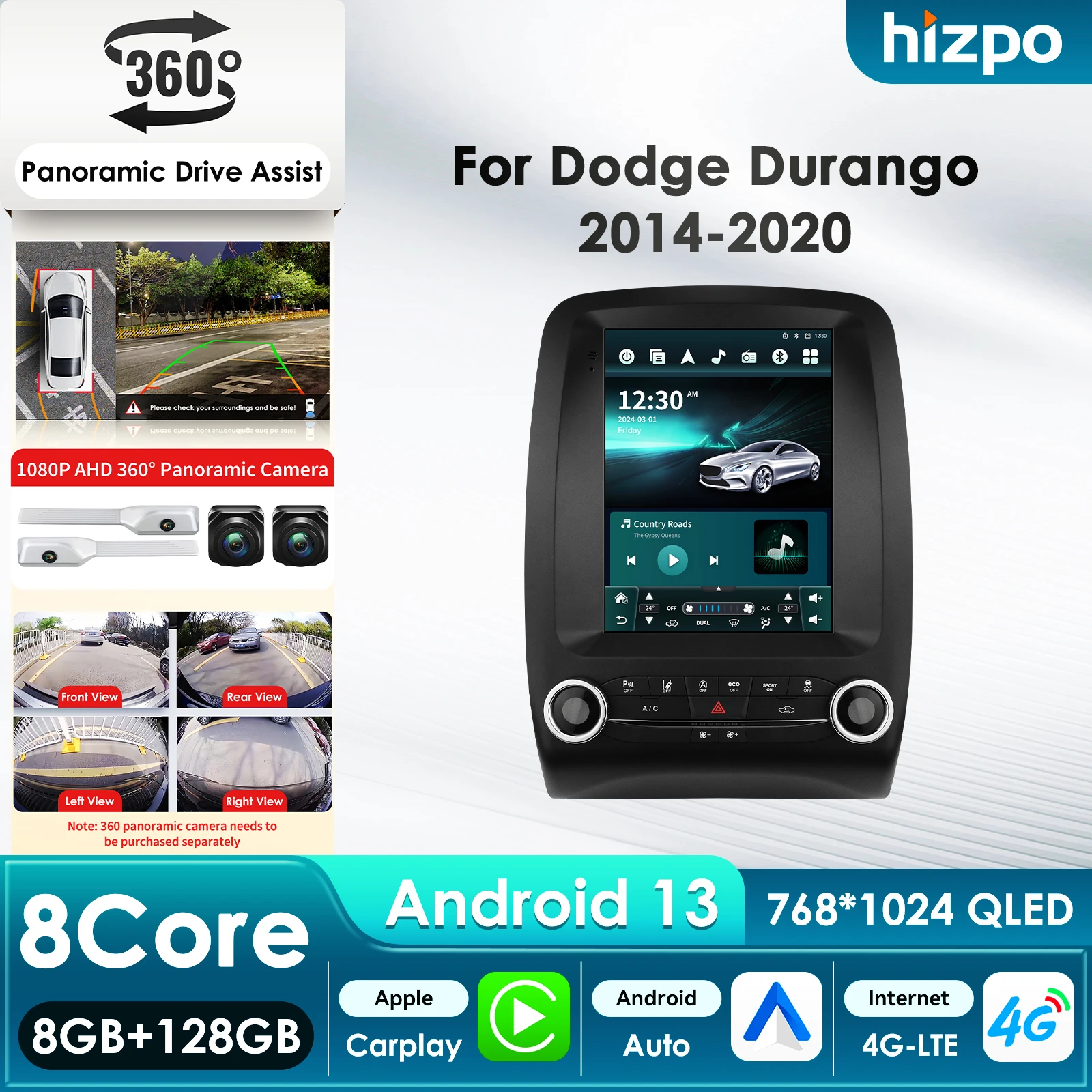 Hizpo 9.7  Carplay Android Auto Car Radio for Dodge Durango 2014-2020 Multimedia Video Player GPS Stereo HeadUnit DSP