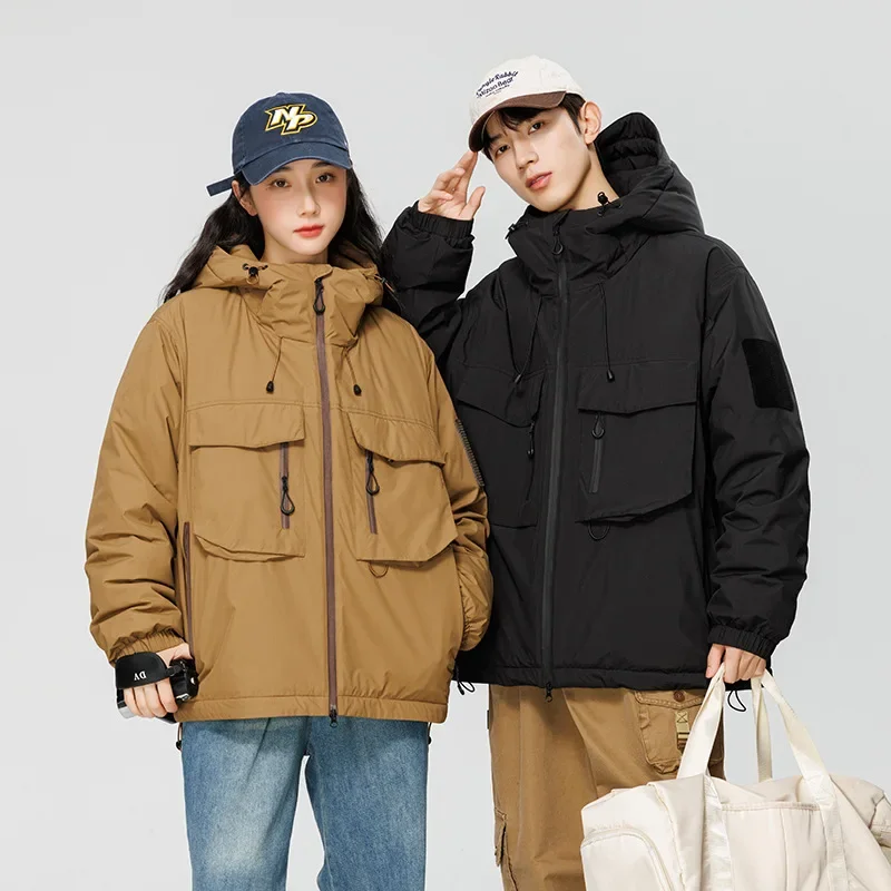 Winter Men's Down Coat Korean Style Hooded Thick Solid Multiple Pocket Puffer Jacket Couples 90% White Duck Down Jacket JK-002