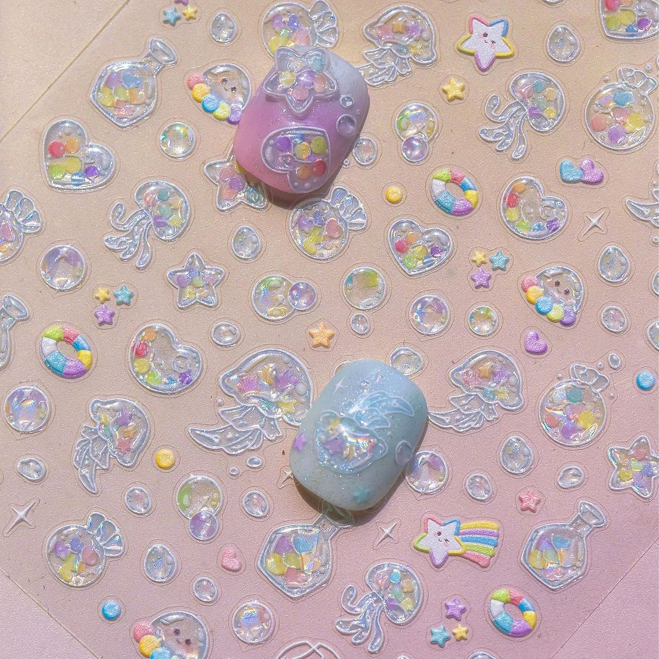 

Star Drift Bottle Current Bottle Jellyfish Marine Meteor Water Bubble Love Heart Self Adhesive Nail Art Stickers Manicure Decals