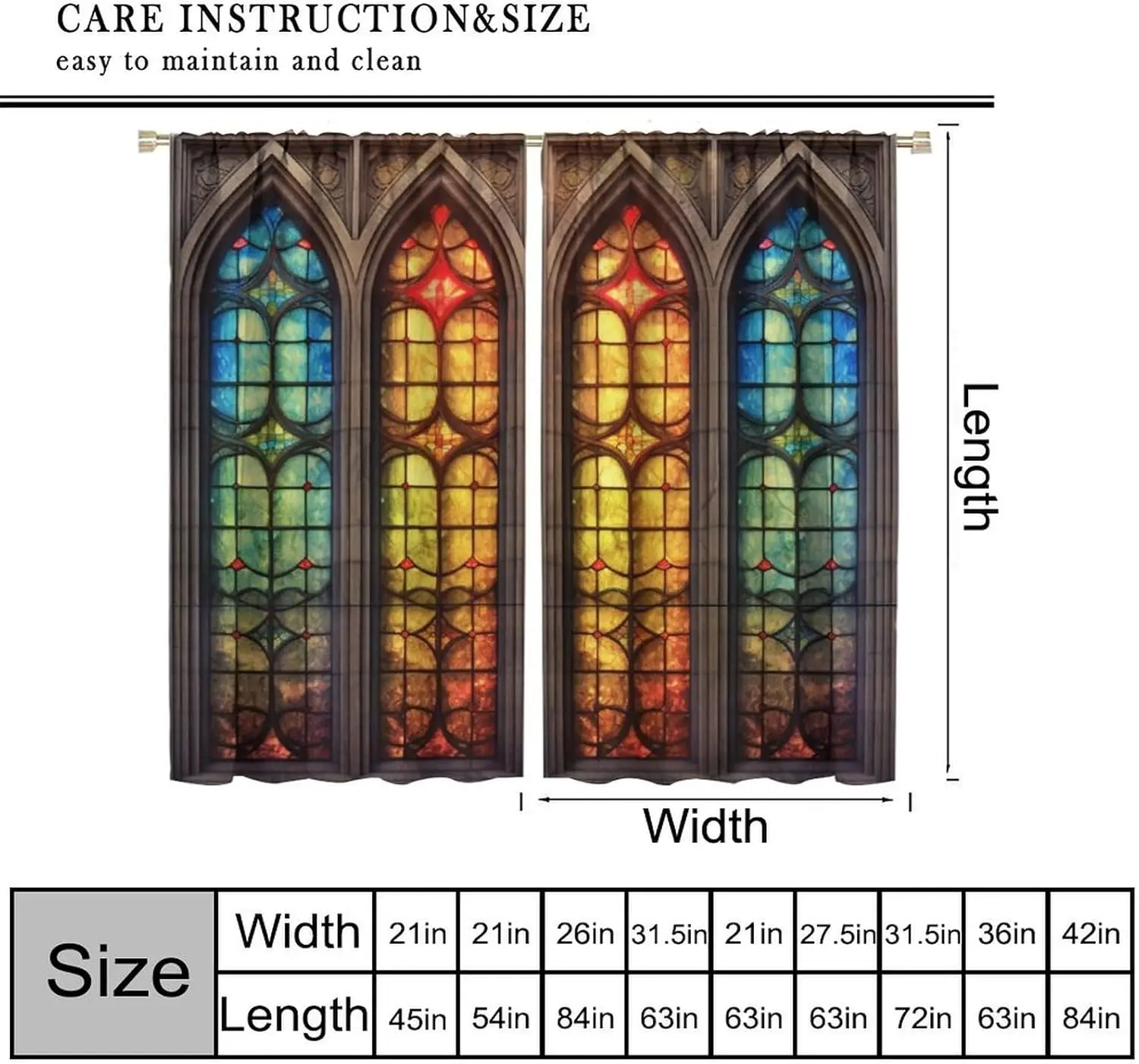 Luxury Stained Glass Gothic Arch Window Curtains Polyester Pair Home Decor Cathedral Style Living Room Panel Treatment