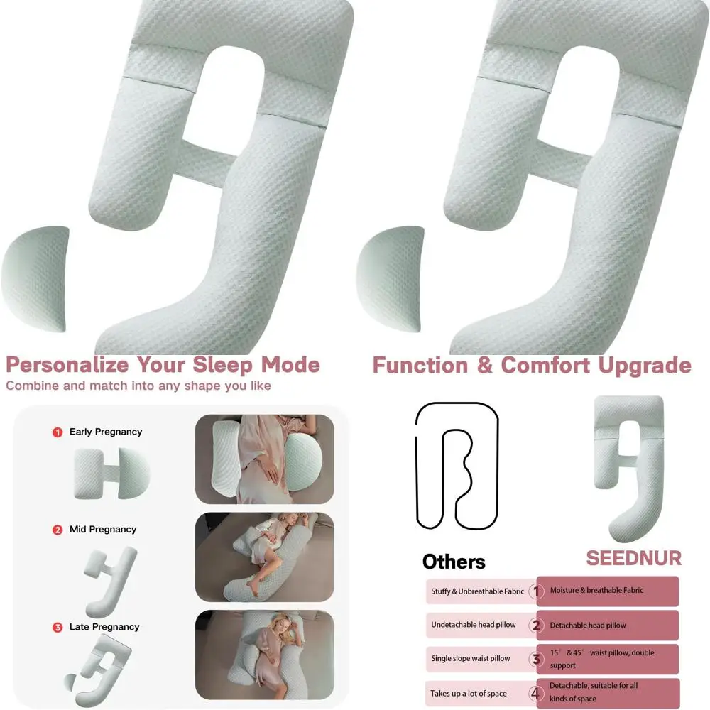 

Подушка для беременных всего тела со съемным чехлом, U-образная поддержка для беременных для боковых снастей, зеленая