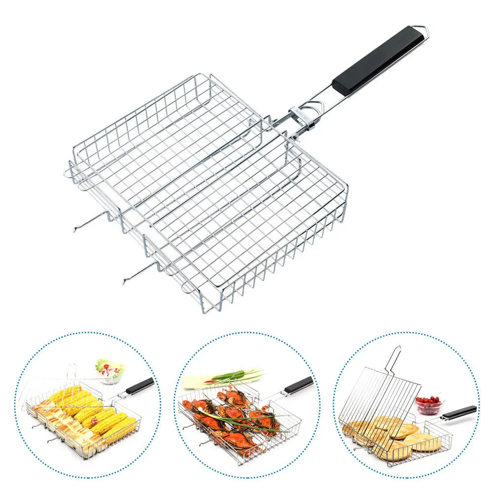 

1Pcs Stainless Steel Bbq Grill Grilling Net for Outdoor Barbecue Camping Picnic Portable Foldable Rack Roast Fish Cooking Tool