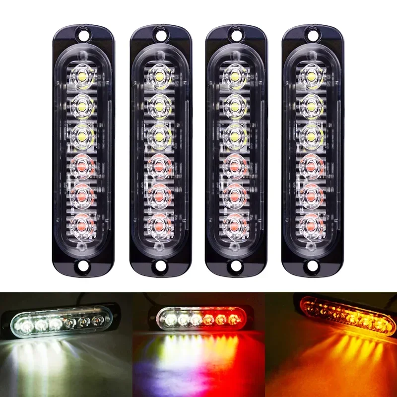 

4pcs Truck 12V 24V 6SMD LED Strobe Warning Light Strobe Grille Flashing Lightbar Car Beacon Lamp Amber Red White Traffic Light