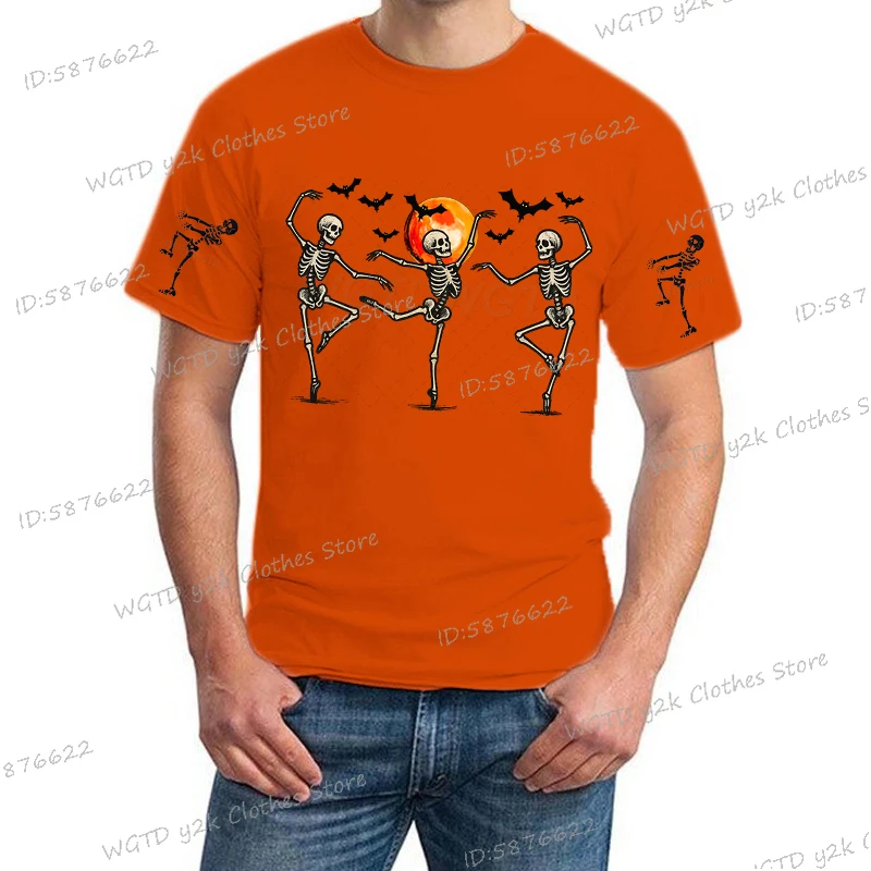 

Women Men Clothes Halloween Skeleton Print Summer T-shirts Tops Cartoon Harajuku Skull Spooky Season Cool Tshirts Cotton Tops