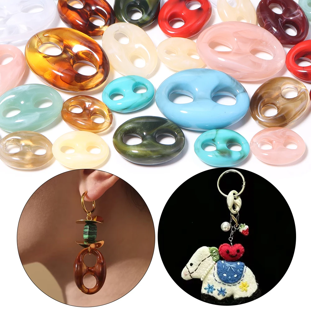 5-10 Stück Retro-Acrylperlen, Schweinenasen-Perlen mit zwei Löchern, Verbinder für DIY-Schlüsselanhänger, Armbänder, Halsketten, Schmuckherstellung, Zubehör – Detail 2