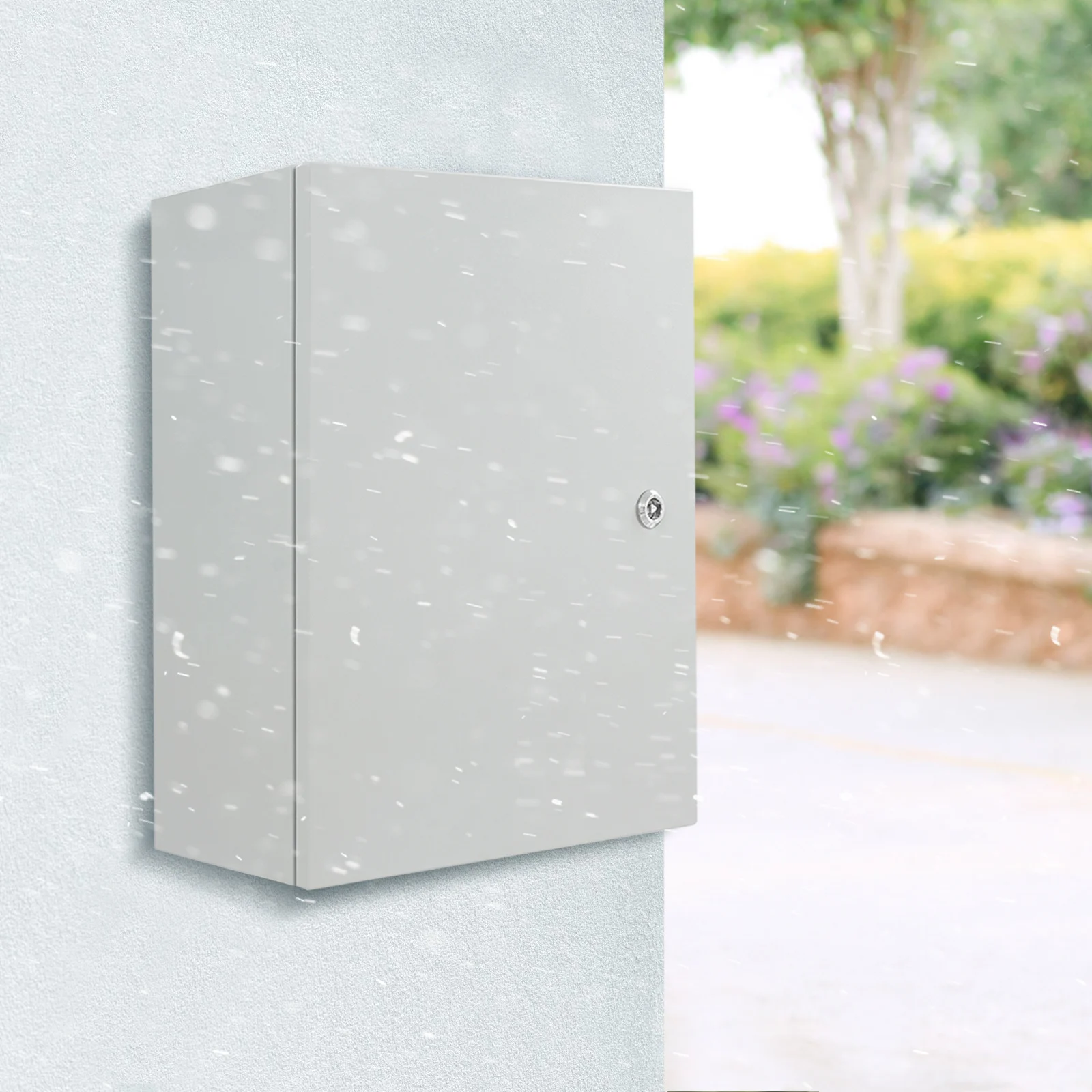 صندوق كهربائي داخلي/خارجي رمادي مثبت على الحائط صندوق كهربائي خارجي قابل للقفل مع براغي تأريض #2