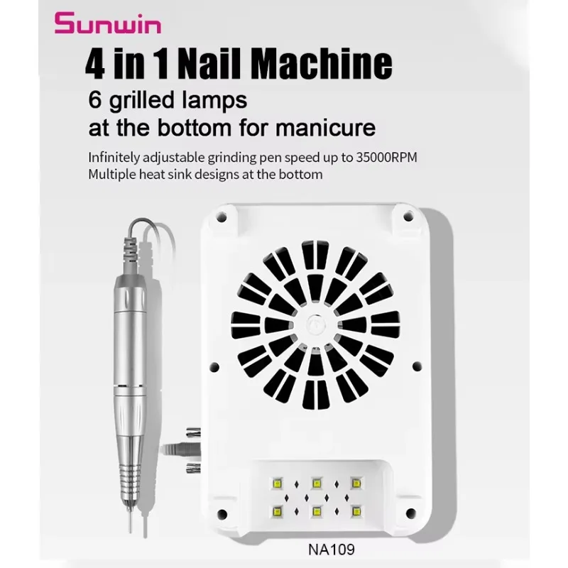 Portable 4 in 1 Nail Vacuum Cleaner Strong Suction Nails Dust Extractor Nail Drill With Led Table Uv Lamp Manicure Salon Beauty