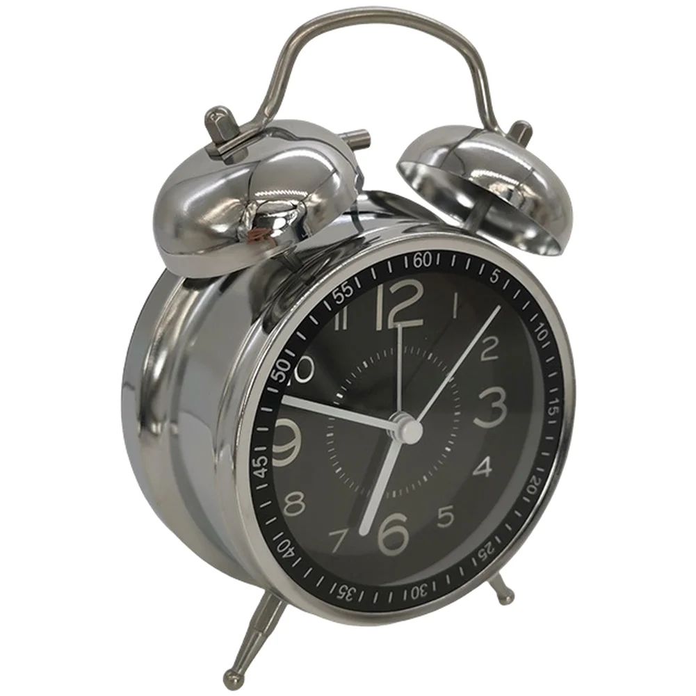 Glass Cover Clock Silver Silent Alarm Clock Quiet Scanning Movement Loud Ringing System Metal Shell Construction