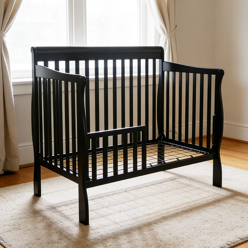 Multifunctional European Black Toddler protection Removable Fence Babies Cot Bed Wood Baby Crib
