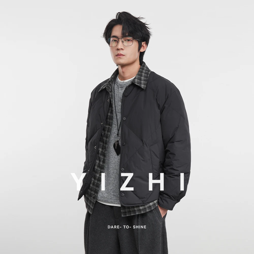 أزياء الرجال 90% الأبيض بطة أسفل فو قطعتين منقوشة المرقعة التلبيب أسفل سترة 2025 الشتاء الرجال ملابس خارجية دافئة سترة