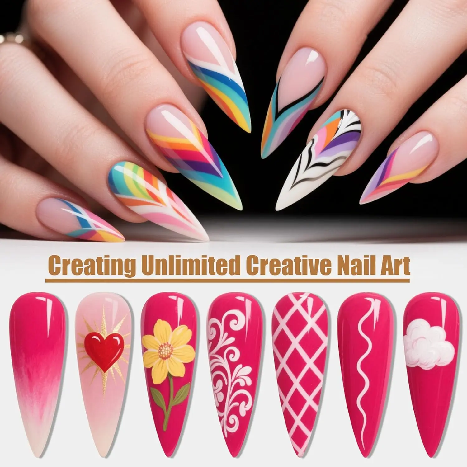 فرش تزيين الأظافر، أقلام تزيين الأظافر، أقلام رسم أظافر الأصابع، الكل في واحد لتصميم المانيكير المبتدئ #2