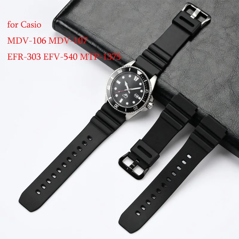 Strap for Casio Swordfish MDV-106 MDV-107 MTP-VD01D EFR-303 EFV-540 MTP-1375/1374/1383 Men Rubber Silicone Sport Watch Band 22mm