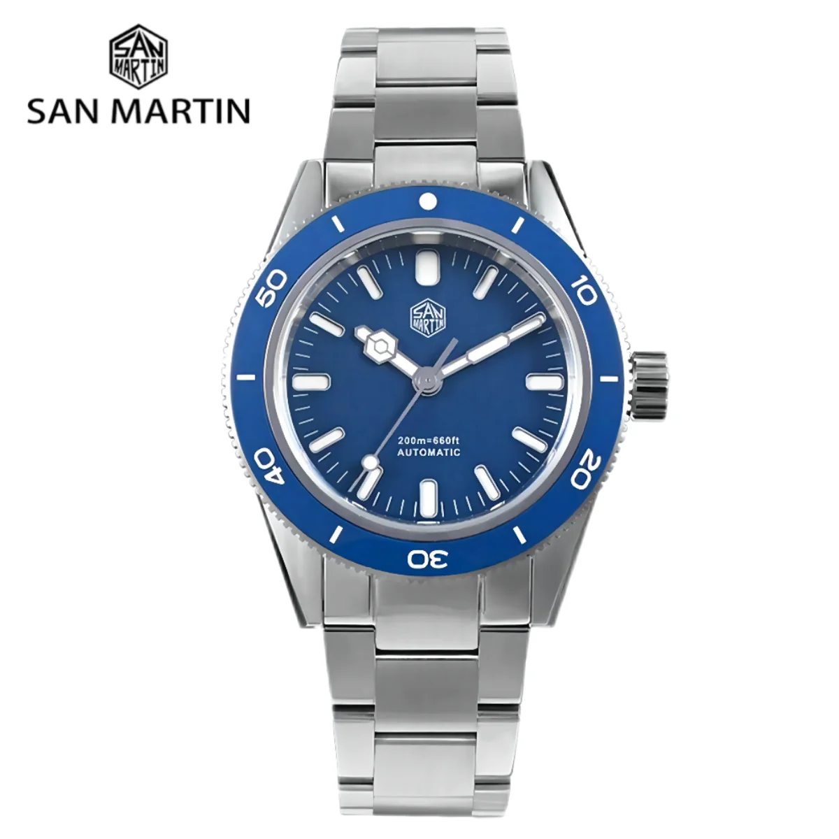 

San Martin 39.5mm NH35 YN55 Sandwich Dial Diving Watch Men Automatic Wristwatch 20Bar Sapphire BGW-9 C3 Lume Coating SN0051-1/2