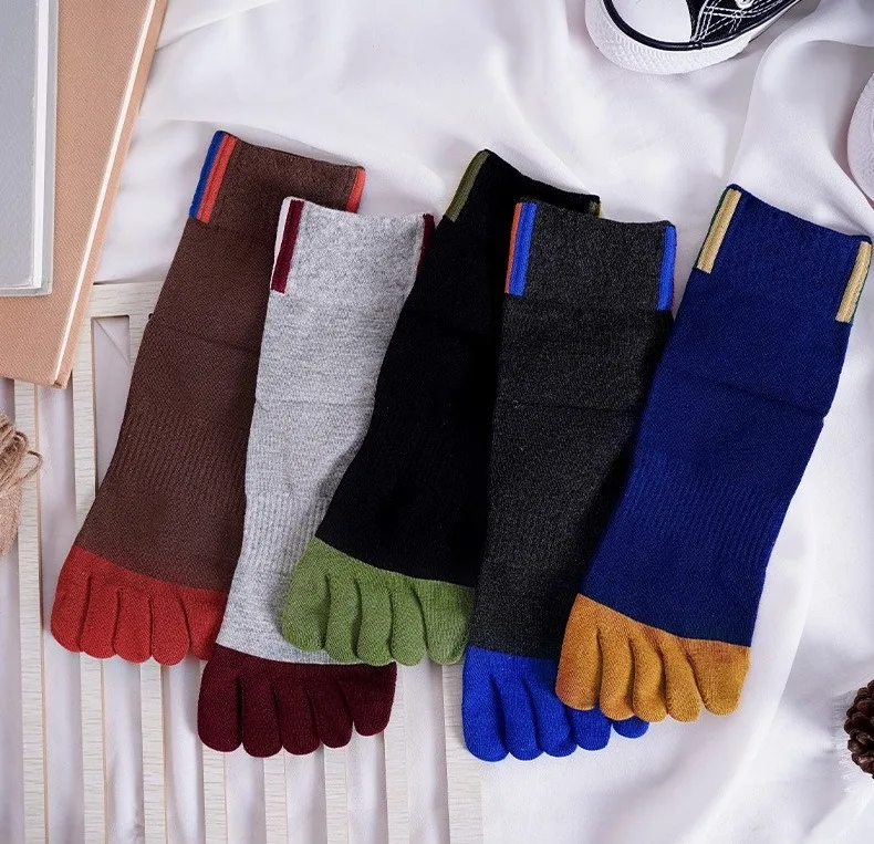 5 Paar Herren-Freizeitsocken aus Baumwolle mit fünf Zehen, atmungsaktiv, sportlich, weich, hochwertig, mit geteilten Zehen, für Herren, Wandern, Basketball, Laufen – Detail 7