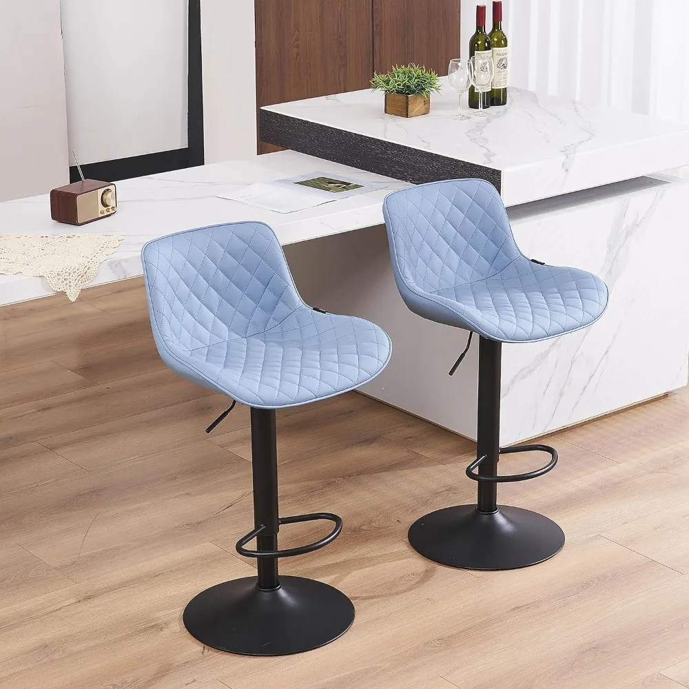 

YOUTASTE Blue Bar Stools Set of 2 Mid Century Modern Counter Height Bar Stool PU Leather Diamond Padded Barstools with Back Adju