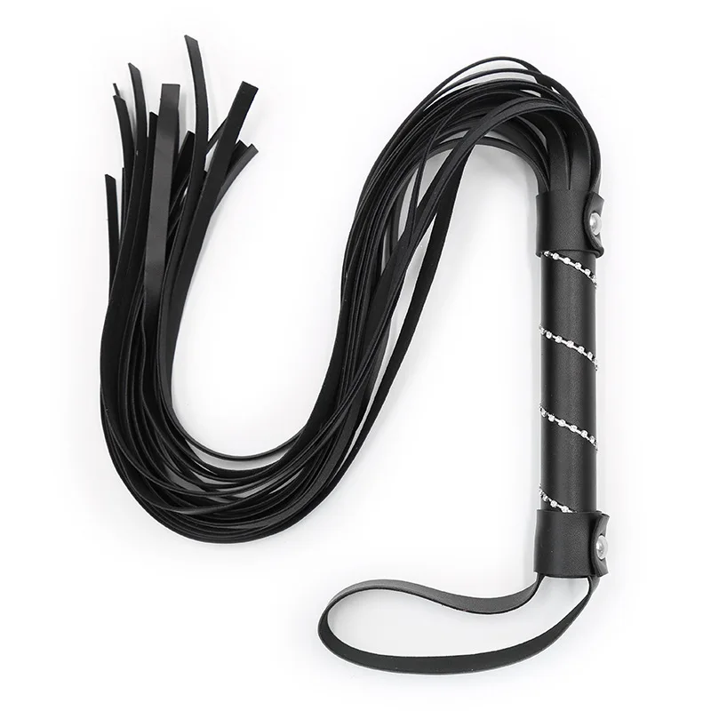 63CM PU Leather Training Horse Whips ,Rivet Reinforcement Handle Inlay Artificial Diamond,Submissive Riding Horse Whip