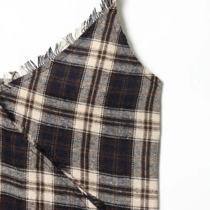 Sexy Halter Dress A-Line Asymmetry Hem Lace Edge Party Elegant Lady Thin Dress Simple Plaid Fashion Sleeveless Streetwear