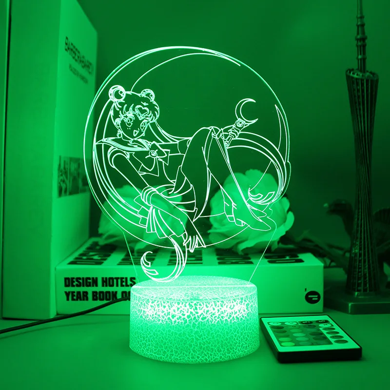 Sailor Moon Anime Character 3D Visual Night Light LED Bedroom Bedside Lamp Desktop Ornament Creative Gift for Girls Decorative view 2