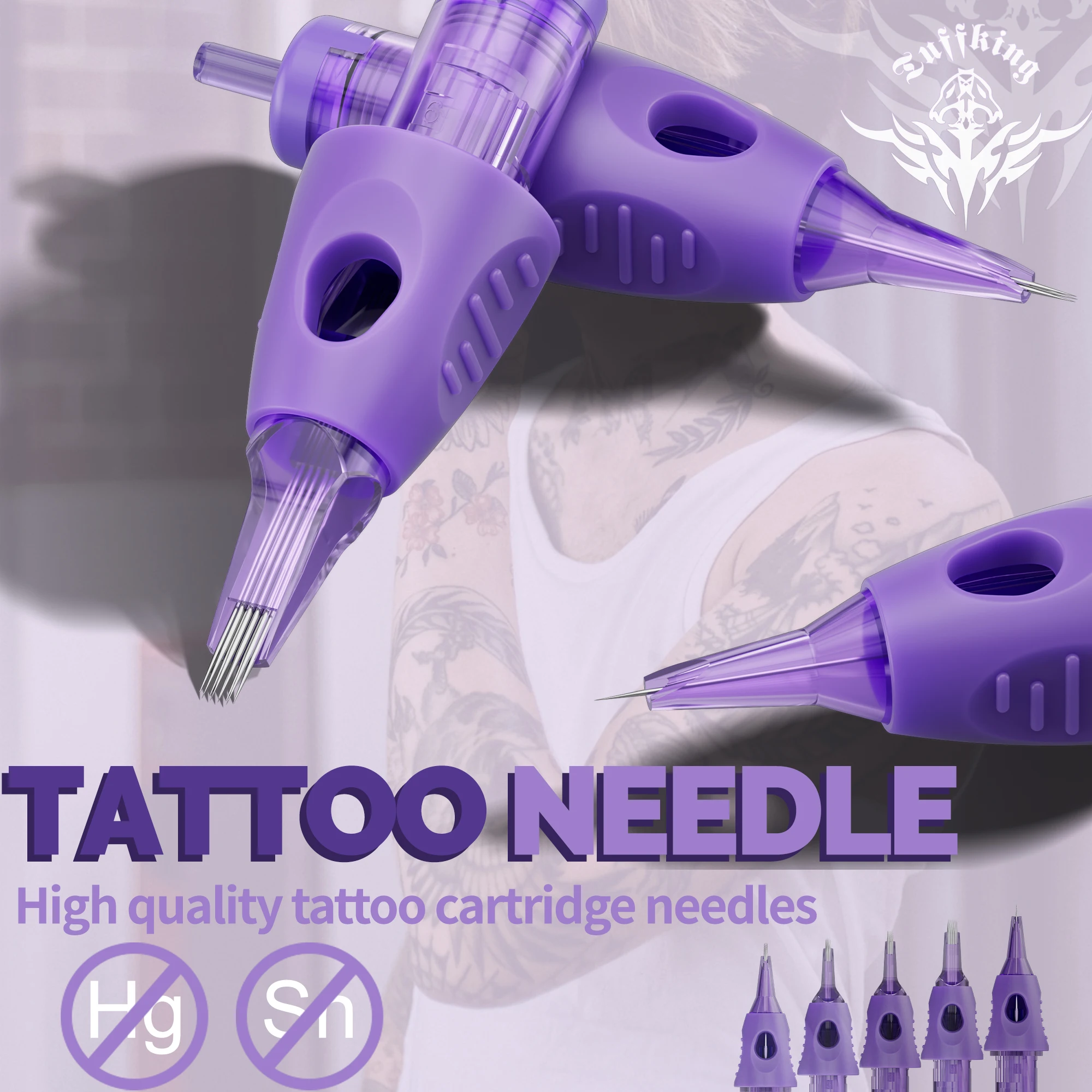 Tuffking الوشم قطعة واحدة مجموعة إبر من 10 إبر مختلطة الأرجواني الغراء إبرة قطع الموضوع ضباب الوشم إبرة