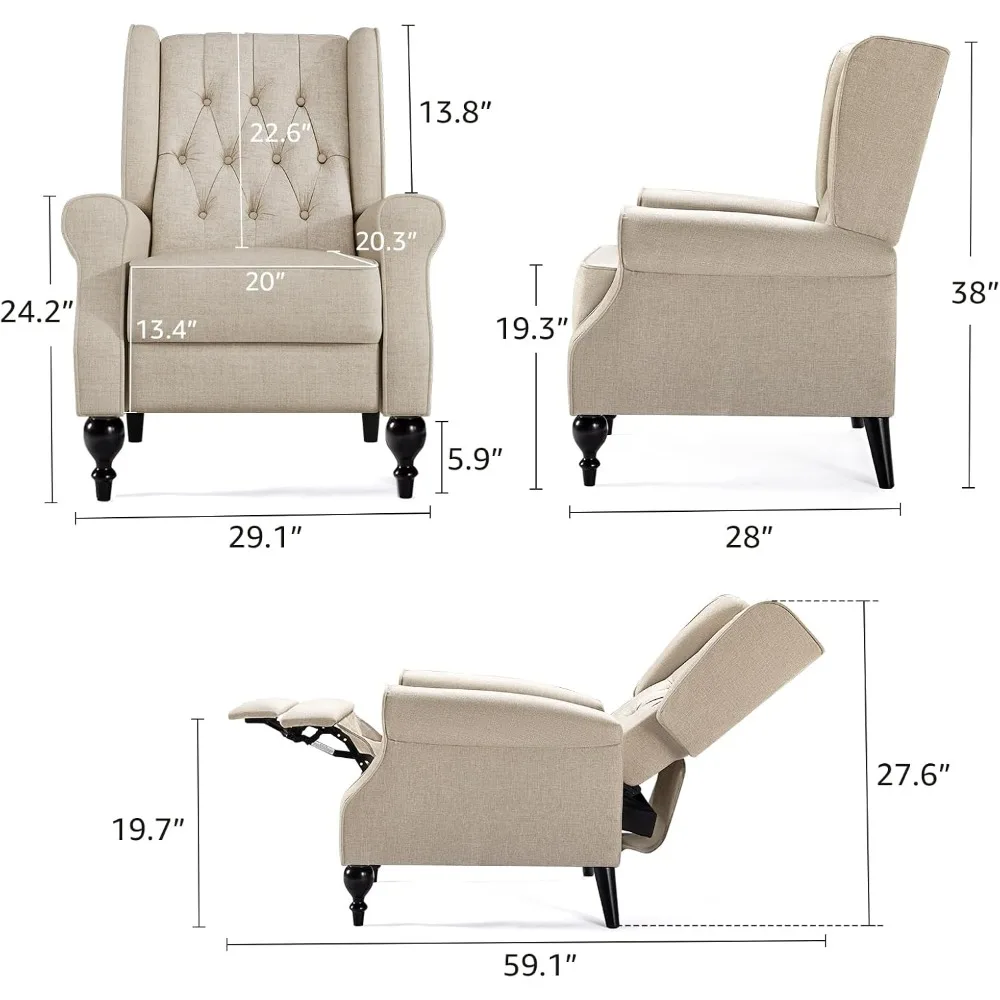 Pushback Recliner Chair, Mid Century Accent Wingback Chairs for Adults, Small Tufted Push Back Club Single Sofa Armchair