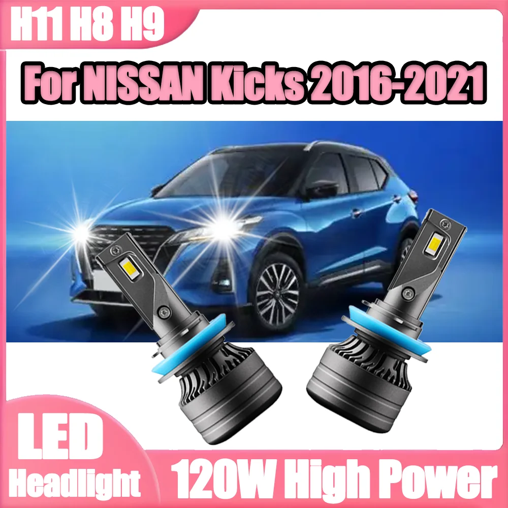 

2PCS 120W High Power H11 H8 H9 Plug and Play 6000K White LED Headlight Super Bright 20000LM 12V 24V For NISSAN Kicks 2016-2021