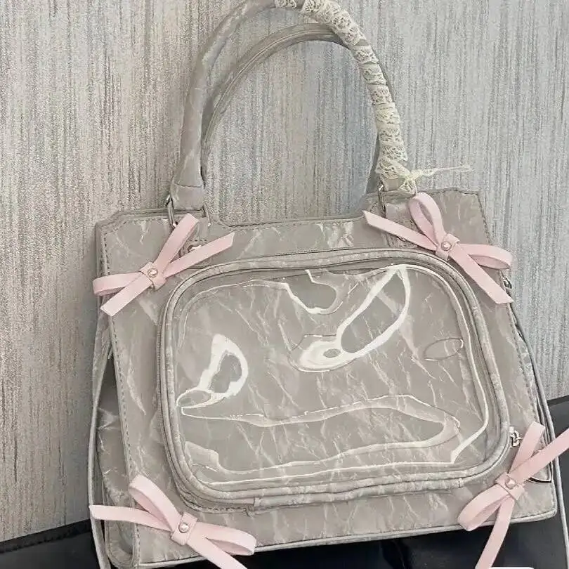 Bloom Transparent Bow Sier Shoulder Women Sweet Cute Handle Messenger Square Bag Female Versatile Casual Crossbody Bags