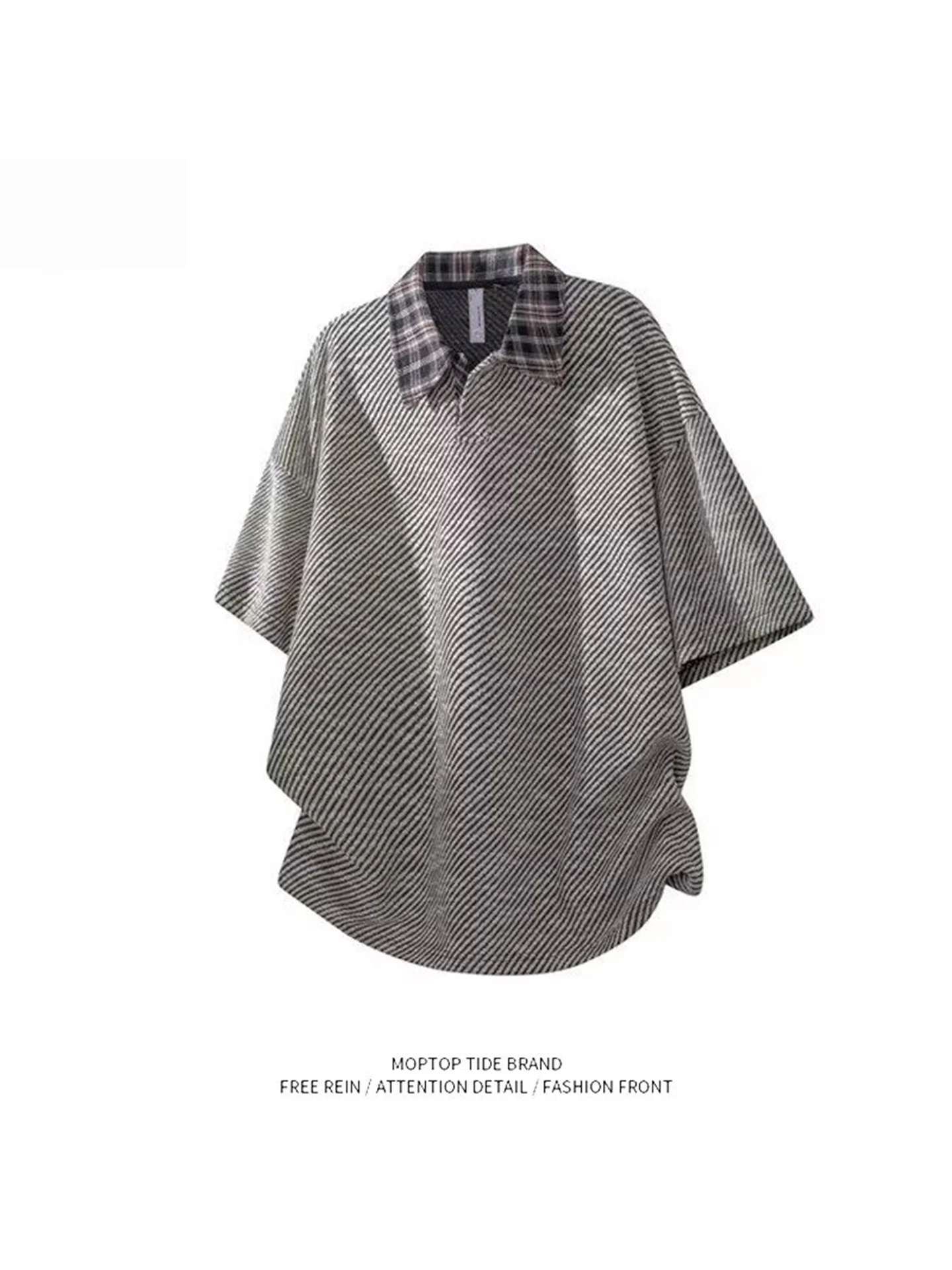 

Mr. WH Plaid Collar Patchwork Fake Two-Piece Sweatshirt Men's Winter New Trend Loose Long Sleeve Shirt Casual Style Poly...