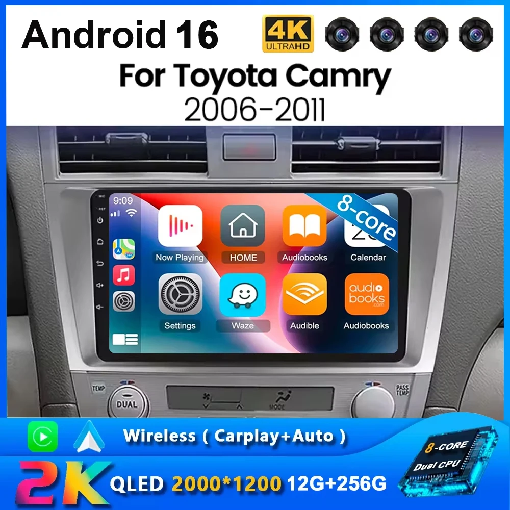 Android 16 CarPlay Car Radio Multimedia For Toyota Camry 7 XV 40 50 2006 - 2011 Navigation Video DVD Autoradio Stereo 2din 4G+BT