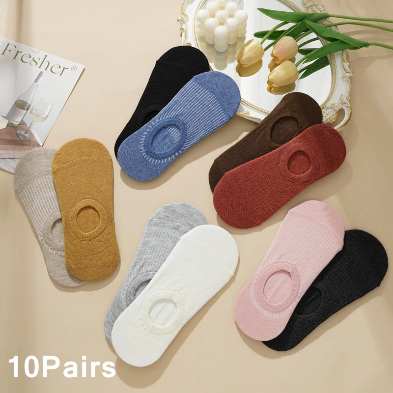 

10Pairs Women's Cotton Ankle Socks Casual Candy Colors Invisible Socks Non-Slip Foot Sock Casual Candy Colors Breathable Sock