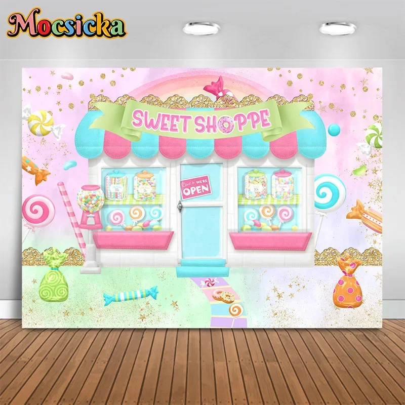 Mocsicka Photography Backgrounds Candy Store Money Bags Backdrops Baby Shower Boys Girls 1st Birthday Party Kids Photo Stu