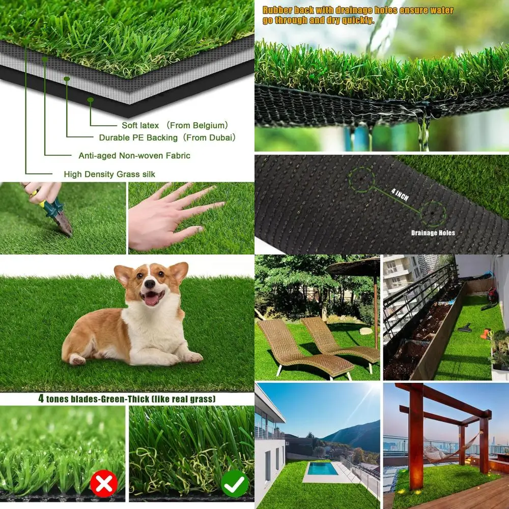 

High-Density 1.38 Artificial Turf, 8ft x 14ft Grass Mat for Indoor and Outdoor Use, Durable and Realistic Lawn Cover for Pets an