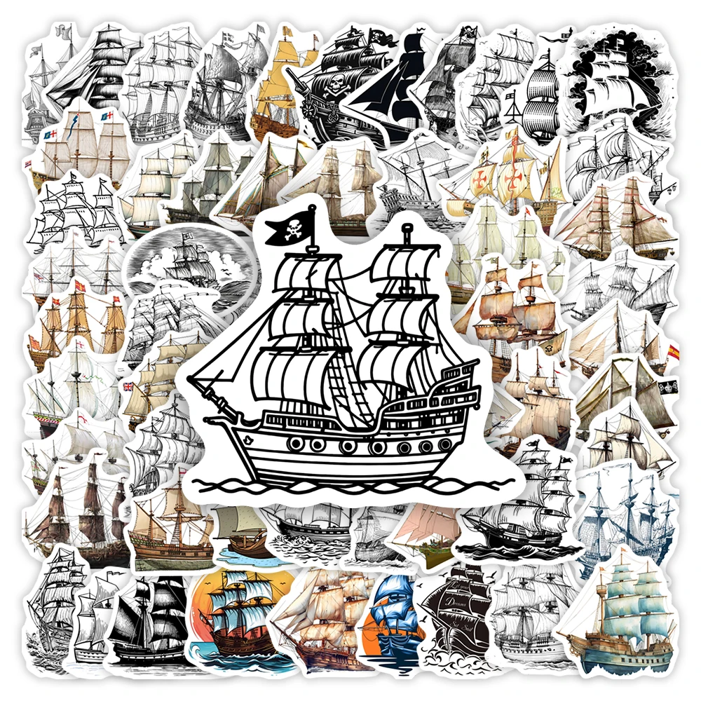 رسم المراكب الشراعية القراصنة السفينة ملصقات الاطفال DIY اللعب هدية الزخرفية صائق لسجل القصاصات غير المرغوب فيه الكمبيوتر المحمول الأمتعة زجاجات مقاوم للماء