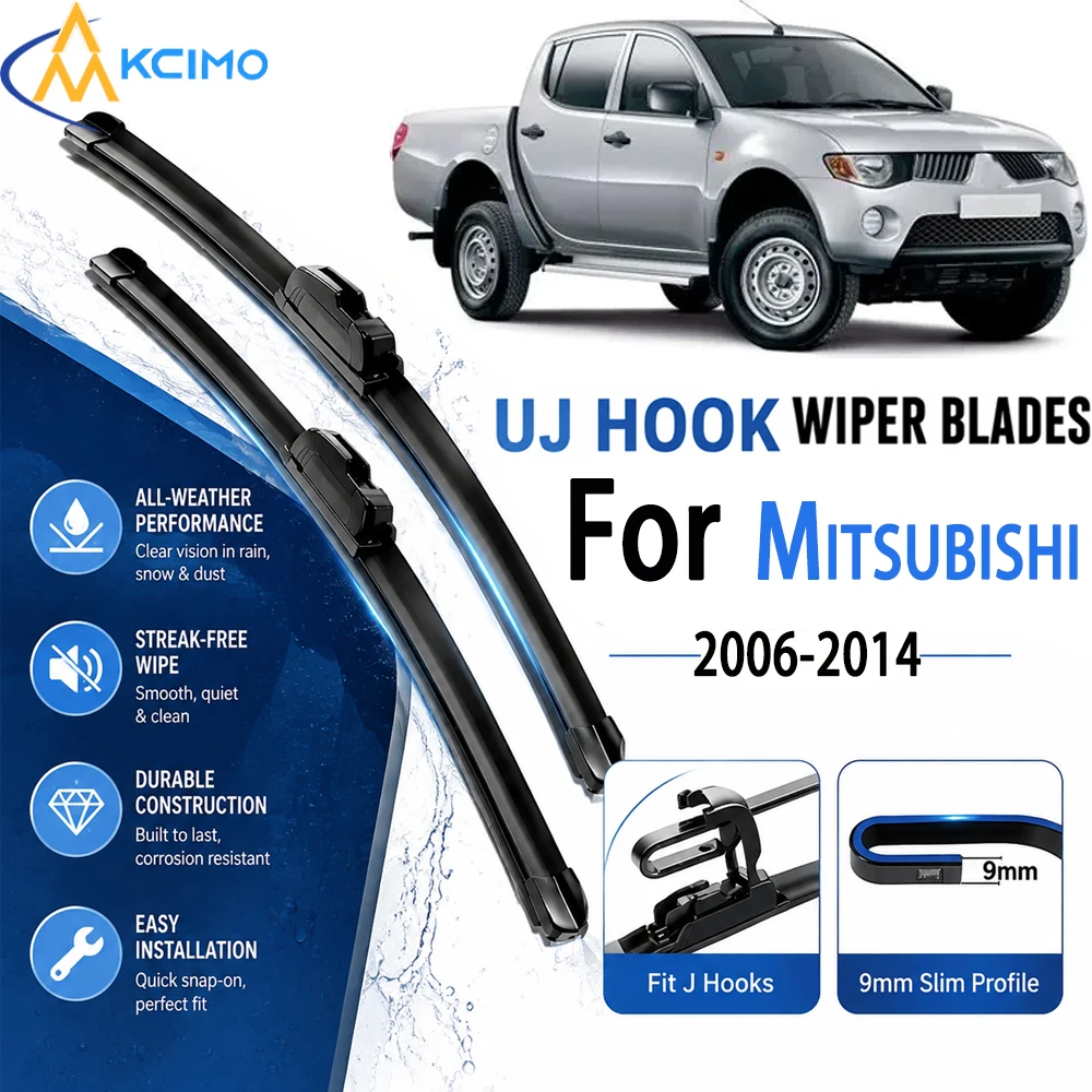 21"+18" U‑Hook Boneless Wiper Blades for Mitsubishi L200 KA KB 2006-2014, Durable Natural Rubber Windshield Wipers