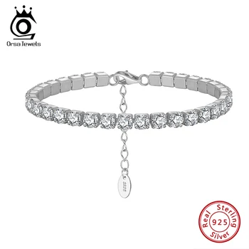 ORSA JEWELS Shiny 925 Sterling Silver 4.0mm Clear CZ Tennis Bracelet for Women Luxury Chain Bracelet Party Jewelry SB193