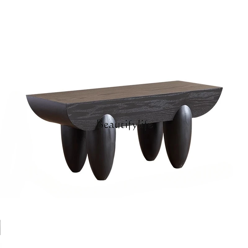 

Solid wood multi-layer medieval wabi-sabi wind black sofa edge few