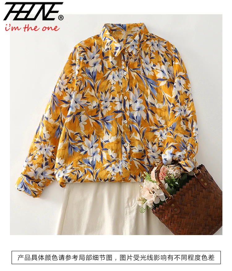 THHONE 秋冬女性シャツブラウスプリントヴィンテージエレガントカジュアル韓国長袖花ルーズ婦人服オーバーサイズ